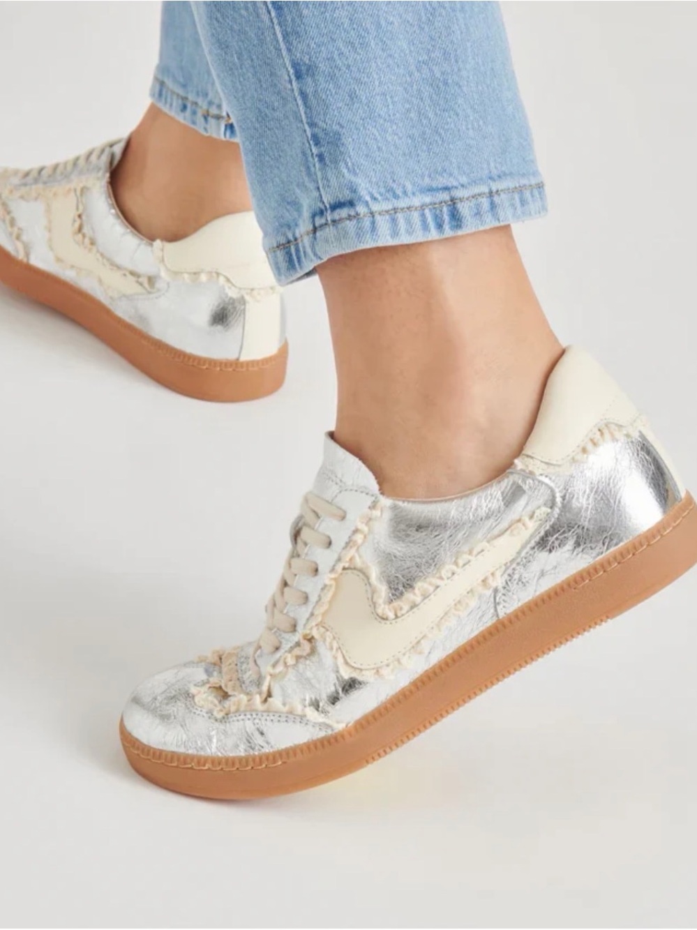 Dolce Vita Distressed Silver & Cream Notice Sneakers